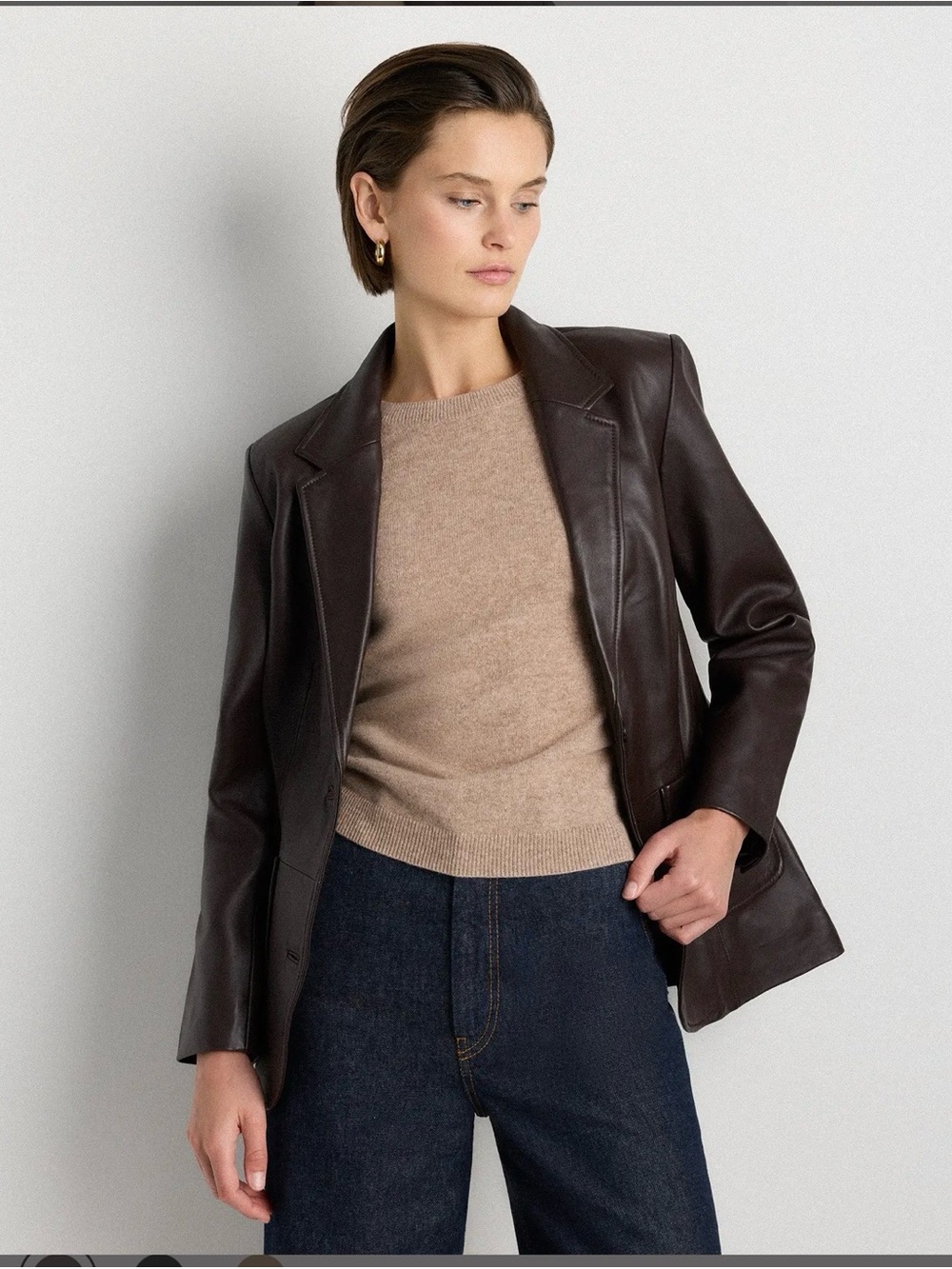 Quince Women’s Dark Brown Leather Blazer Jacket